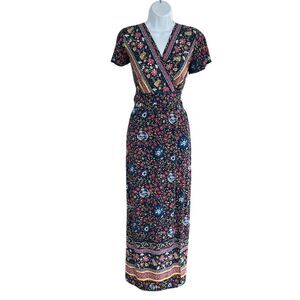 Pretty Garden Women's Bohemian Floral Wrap Maxi Dress Multicolor Size L